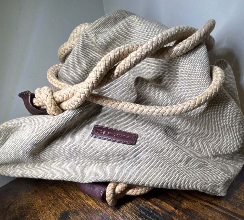 BCBGMAXAZRIA Canvas and Braided Rope Tote Bag